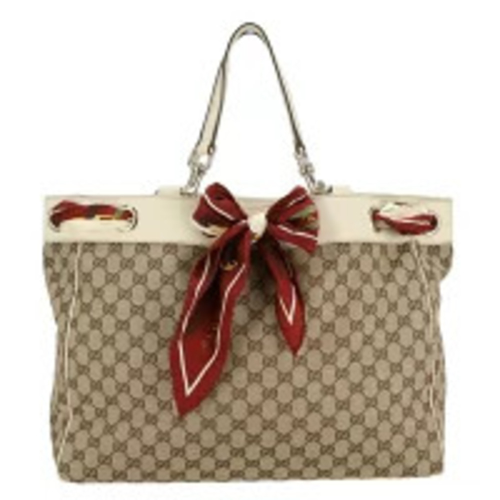 Gucci GG Canvas Positano Scarf Tote Bag brown monogram red scarf